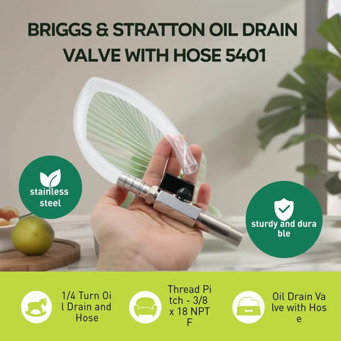 5401 Stainless Steel Oil Drain Valve with One Quarter Turn and Hose, Three Eighths by Eighteen NPTF Thread, Easy Install