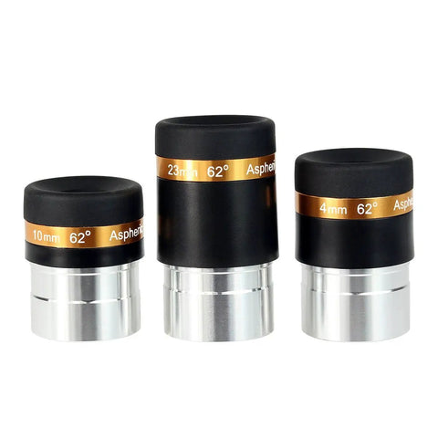 4mm 10mm 23mm Telescope Eyepiece Set With Fully Coated Optics, 62 Degree Wide Field Of View, 1.25 Inch Barrel, displayed upright