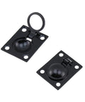 Front view of Pastlla 2-pack boat hatch flush lift bases; black plates with four screw holes, one with lifting ring.