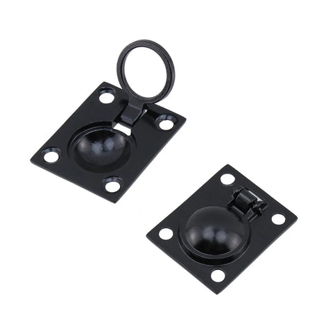 Front view of Pastlla 2-pack boat hatch flush lift bases; black plates with four screw holes, one with lifting ring.