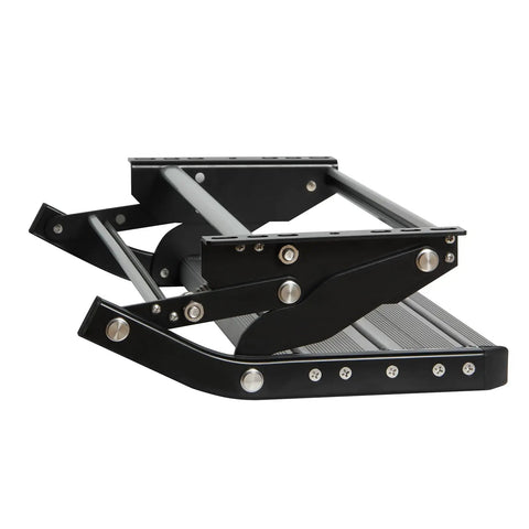 RV Camper Folding Drop Down Step For Easy Under Door Mounting 12 Mount Holes black aluminum fold-down stair