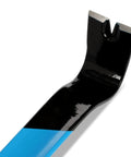 Close-up of the 21 Inch Flat Pry Bar With Heat Treated Forged Steel Construction And Powder Coated Finish showing its claw end.