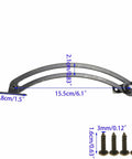 Side view of Bronze Cabinet Lid Support Hinges Set With Adjustable Curved Down Flap Levers, hinge dimensions and screws visible