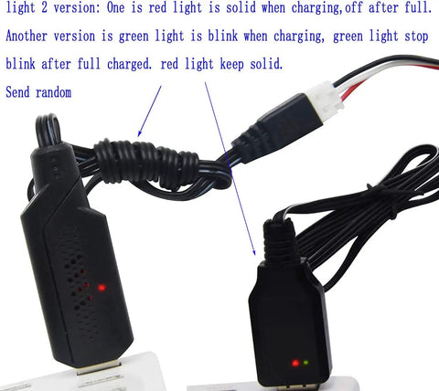 2 Pack 9125 Charger Cable With XH-3P Plug For Q903 And SCX24 Scale RC Cars, black connectors, red LED indicators