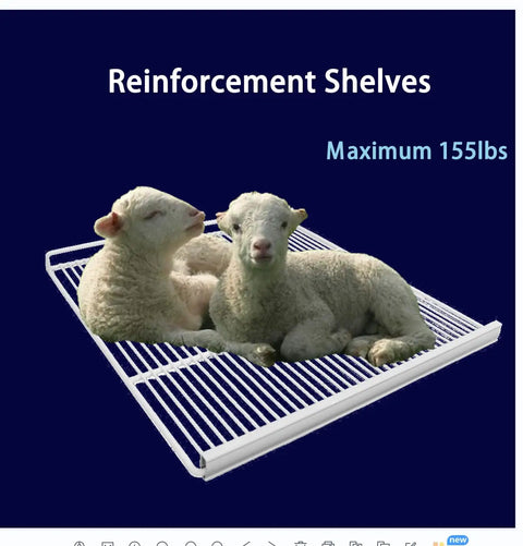 Reinforcement Shelves featuring two sheep resting on the grid design, demonstrating a maximum weight capacity of 155lbs.