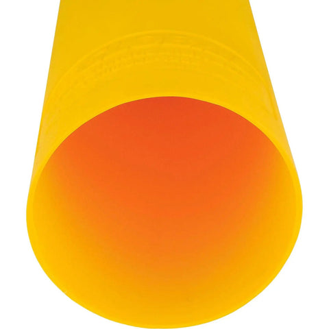 Heavy Duty 60 Inch Yellow Bollard Post Sleeve With Dome Top Rock Solid Impact Guard For Parking Lots showing snug fit and interior view.