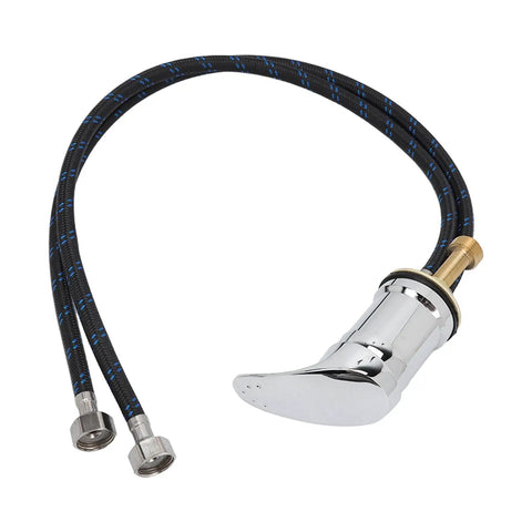 Commercial Grade Barbershop Shampoo Basin Faucet Mixing Valve featuring chrome finish and black flex hose for salon use.