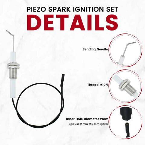 Ceramic Ignition Wire Assembly For Propane Patio Heaters Go-To Replacement Spark Plug Wire For Piezo Push Button Igniters shown with details.