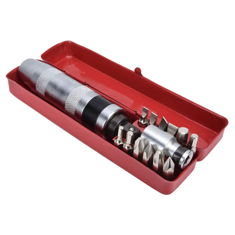 Heavy Hitter Manual Impact Driver Set Half Inch Square To Hex Reversible Wrench in red case with bits for stubborn screws and bolts.