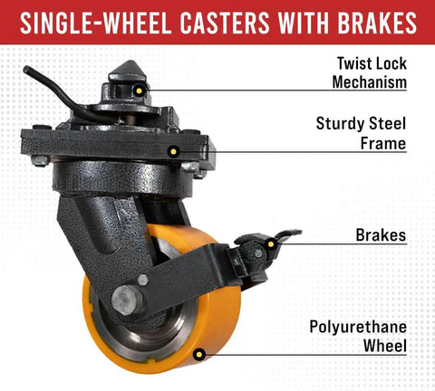 Four Pack 8 Inch ISO Shipping Container Caster Wheels With Brakes 11000 Lbs WLL Per Wheel Swivel Plate With Twist Lock Beefy 5 Ton Capacity