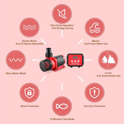 2640 GPH 80W Aquarium DC Return Pump With LCD Controller DC24V 18ft Lift Inline And Submersible 100 Speeds Eco Quiet Wave Maker