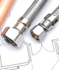 Braided Faucet Connector 16 Inch Long One Half Inch IPS Brass Nut to Three Eighths Inch Female Fitting Lead Free Stainless Steel