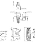 Rock Solid Gate Latch Lockable On Both Sides For Top Shelf Outdoor Security With Dual Side Key Access And Hassle Free Install Setup Perfect For Backyard Fences In Black technical drawing with dimensions.