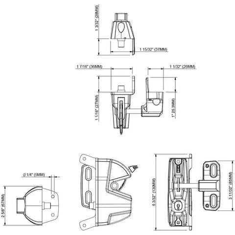 Rock Solid Gate Latch Lockable On Both Sides For Top Shelf Outdoor Security With Dual Side Key Access And Hassle Free Install Setup Perfect For Backyard Fences In Black technical drawing with dimensions.