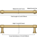 10 Pack Champagne Bronze Cabinet Pulls 5 Inch 128mm Handle Set dimensions diagram for kitchen cabinets and drawers.