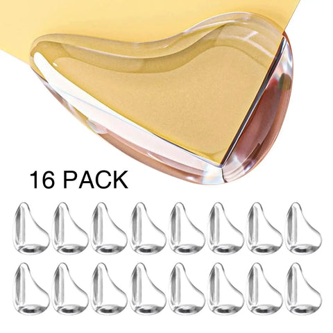 Baby Proofing Game Changer 16 Pack Clear Corner Protectors smooth silicone corner guards for sharp edges on tables and furniture.