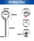 10 Pack M6 x 50mm Eyebolts With Nuts And Washers, Stainless Steel, Marine Grade, for DIY Projects and Outdoor Use, detailed measurements