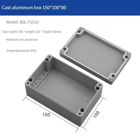 Two-piece cast aluminum IP65 outdoor junction box with lid, 150x100x80mm, grey enclosure