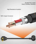 Cross section of 4 Prong To 3 Prong Dryer Adapter Cord For NEMA 14-30P To 10-30R, 30A 250V STW 10AWG 1.5Ft Power Cord.