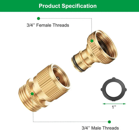 Solid Brass Garden Hose Quick Connector Set Three Quarter Inch Fittings No Leak Easy Connect Male And Female 6 Pack with washers