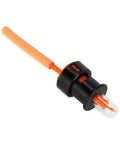 Rhino RV Tote Tank Gauge For Spill Free Filling And Dumping No Mess Easy Install Attaches To Standard Garden Hose Universal Fit For Most Tote Tanks Vent While Filling Or Dumping And Prevents Overfills. orange polymer RV tote tank gauge with black cap and clear tip