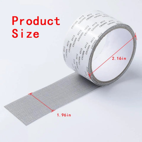 Heavy Duty Self Adhering Screen Repair Strip With Fiberglass Mesh For Windows And Doors, roll size shown 2.16in x 1.96in