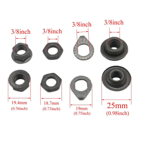 Heavy Duty 2 Pack Bike Hub Axle Set With 150 Mm Front And 180 Mm Rear Shafts For Multi Speed Bikes includes assorted nuts and washers.