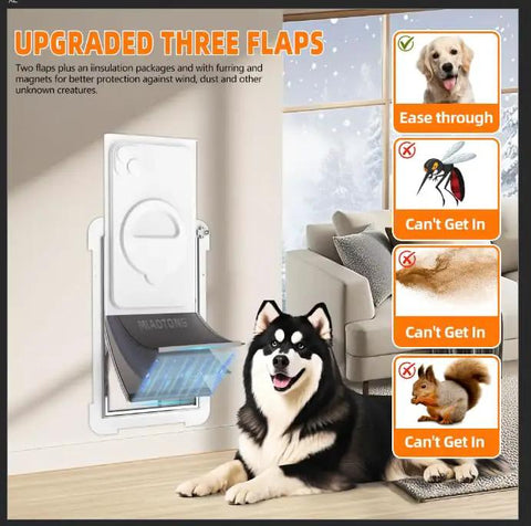 Tough Grade Aluminum Wall Mount Dog Door For Extra Large Dogs And Working Breeds Up To Two Hundred Twenty Pounds Featuring Cozy Flap and Nifty Sliding Lock Panel For Brick Homes with dog