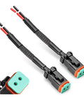 Hassle Free Universal Wiring Harness With Deutsch Dt Connectors And Dtp Adapters 2 Pin Wire Extension Kit for LED Pod Lights, featuring copper adapters and durable sleeving.