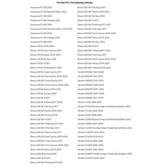 Compatibility list for Trail Side Multi Tool With 22mm 27mm And 30mm Wrenches For Yamaha YZ And WR Models 1996 To 2019 And Sherco 2013-2019