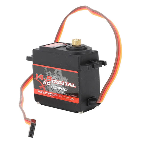 Beast Mode Heavy Duty Full Metal Gear RC Servo Motor With Digital Precision Control Delivering Lightning Fast Response For Your Next Crawler Rig Build, shown from side angle, featuring wiring and metal components.