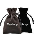 Black and brown drawstring bags with 'Mayhoop' logo for storing 38 Piece Clear Piercing Retainer Set Bioflex Jewelry For Nose Rings Septum