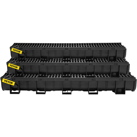 Low-Profile Trench Drain System With Plastic Grate 5.9x5.1 Inch HDPE Channel Drainage For Garden And Driveway 6 Pack stacked view