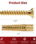 Heavy Duty Expansion Anchors And Screws For Door Hinge Repair With Tough As Nails Grip Plug Set For Drywall Concrete Plaster Wood Multi Surface Fastening And Wall Hardware Kit For Any Home Project, showing screws and anchors sizes.