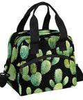 Green Desert Cacti Insulated Lunch Bag For Work And Travel with black handle and cactus pattern