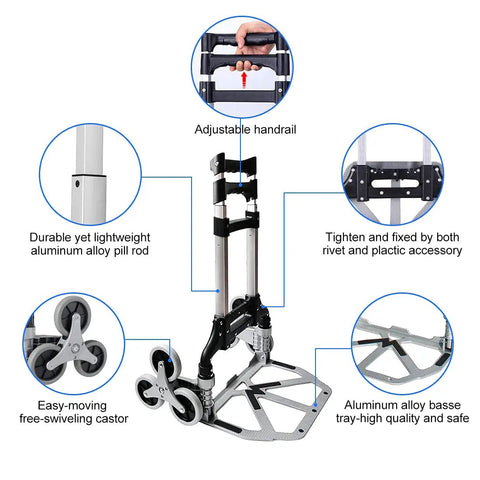 Stair Climbing Hand Truck With Aluminum Foldable Frame, 330 Lbs Ground Capacity And 155 Lbs On Steps, 11 Inch Base Plate close-up