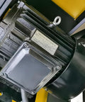 Close-up of 4000W electric rebar bender machine motor showing three phase induction motor details.