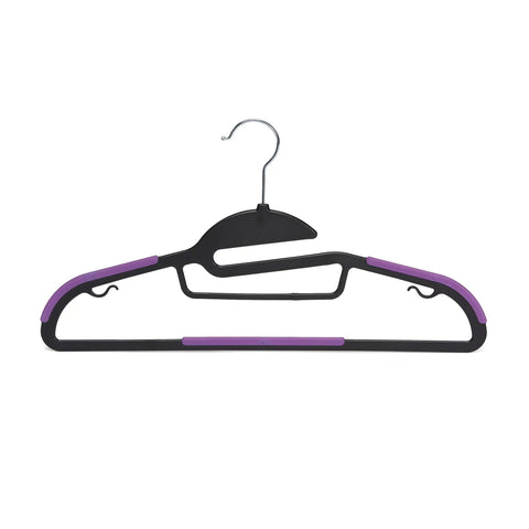 Premium Quality Space Saving Plastic Hangers With Non Slip Rubber Shoulder Guards And Pant Bars Smooth 360 Swivel Hooks For Keeping Your Favorite Fits Crisp Black Purple Closet Upgrades Pack Of Fifty
