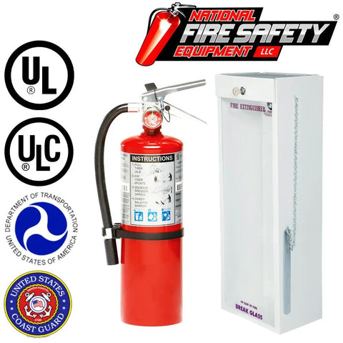 Heavy Duty 5 Pound Refillable Class A B C Fire Extinguisher Ships With Tough Wall Mount Steel Cabinet Plus Warning Tag