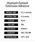 Text details of Extra Strong Lash Extension Glue 5ml For Pros Fast 0.5 To 1 Second Dry Time Black Adhesive With Up To 8 Weeks Hold