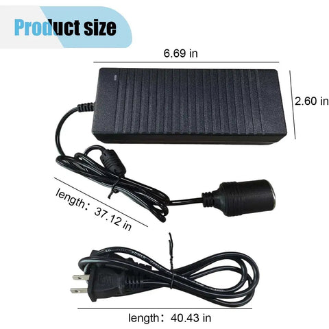Heavy Duty 120W AC To DC Converter Plug And Play 12V Cigarette Lighter Adapter with 37 inch cord for car and RV.