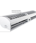 Rock Solid Silent Commercial Air Curtain For Storefront Entry Wall Mounted Heavy Duty Energy Saving Airflow Barrier Temperature Control No Hassle Operation Top Shelf Build Quality Up To Seventy One Inches Long in white.