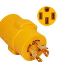 Plug And Play Nema L14 30P To 14 50R Generator Adapter Plug Handling 30 Amp To 50 Amp Conversion For RV Trailer Camper EV with yellow housing.