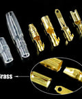 Detailed view of brass terminals from 700 Pcs Car And Motorcycle Wire Terminal Connector Kit 2.8mm 2 3 4 6 9 Pin Male And Female Automotive