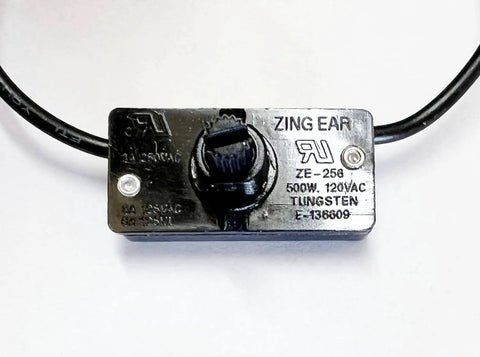 Rotary Style Low High Off Selector Switch With Lead Wire ZE-256 for incandescent lights, nickel knob, close-up view