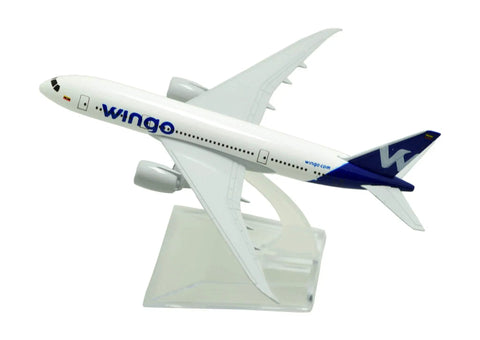 1:400 Die Cast B787 Wingo Airplane Model Collectible on display stand, showing realistic detailing and scale design.