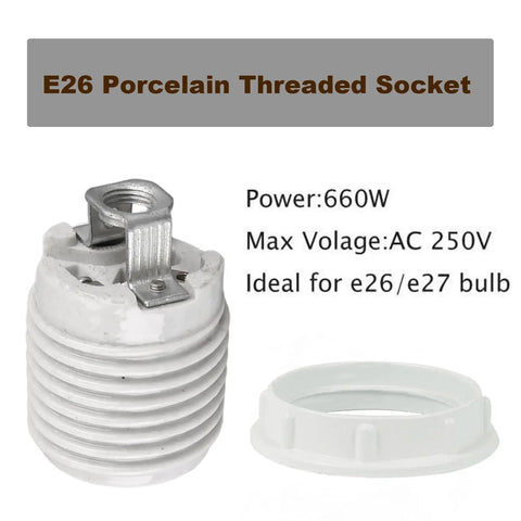 Built Rock Solid E26 Ceramic Screw Base Sockets With Premium Aluminum Shade Ring UL Listed Porcelain Lamp Holders for LED CFL Bulbs Plug And Play Fixture Replacement.