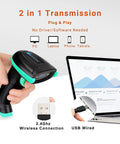 Versatile Wireless And USB 2.0 1D Laser Barcode Scanner With Battery Level Indicator And All Day Battery Life