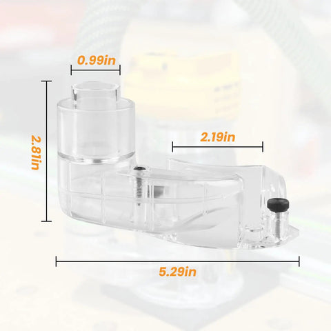 Slick Router Dust Collection Adapter Built For Dewalt Dwp611 And Dwp611pk Compact Routers showing dimensions for effective dust management.