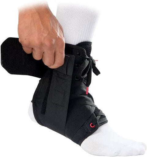 Ultralight Ankle Brace for Sprains With Figure 8 Support Lace Up Ankle Brace That Fits Over Socks shown on foot
